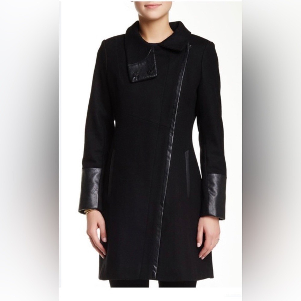 Rachel Rachel Roy navy asymmetrical Wool blend Coat Sz L